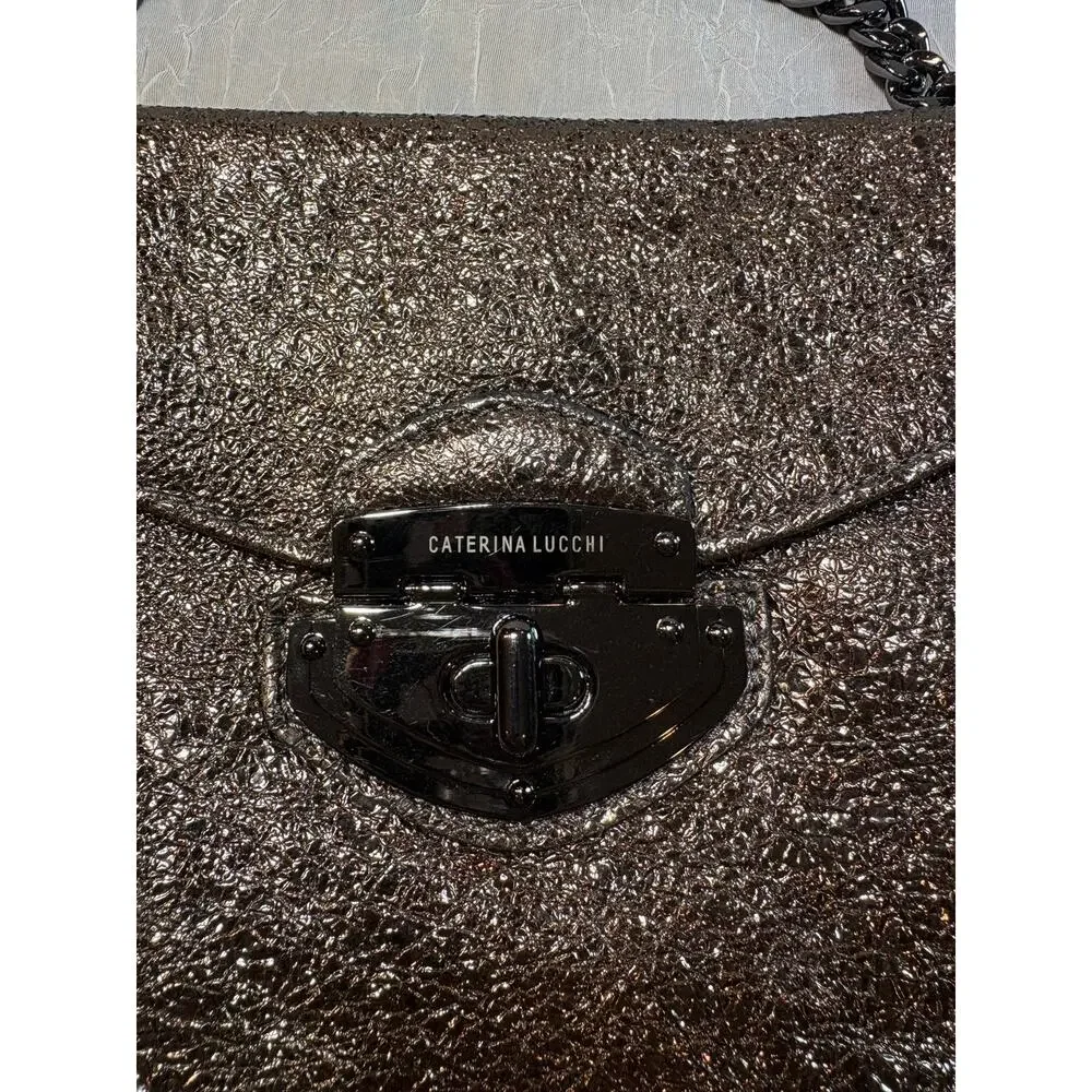Caterina Lucchi Metallic Bronze Clutch with Chain Shoulder Strap - Picture 3 of 16